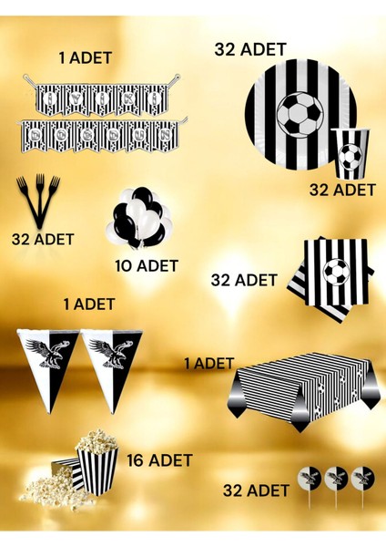 32 Kişilik Siyah Beyaz Temalı Ultra Lüx Set - Doğum Günü Parti ve Eğlenceli Etkinlikler fiyatları