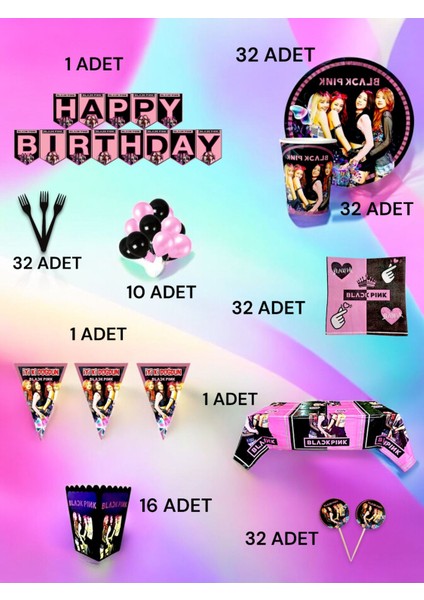 32 Kişilik Black Pink Temalı Ultra Lüx Set - Doğum Günü Parti ve Eğlenceli Etkinlikler
