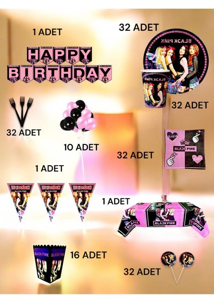 32 Kişilik Black Pink Temalı Ultra Lüx Set - Doğum Günü Parti ve Eğlenceli Etkinlikler fiyatları