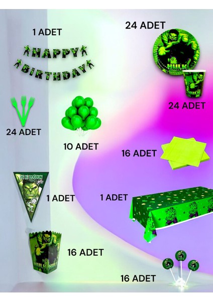 24 Kişilik Hulk Temalı Ultra Lüx Set - Doğum Günü Parti ve Eğlenceli Etkinlikler