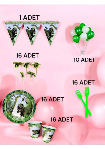 16 Kişilik Dinazor Temalı M Paket - Doğum Günü Parti ve Eğlenceli Etkinlikler