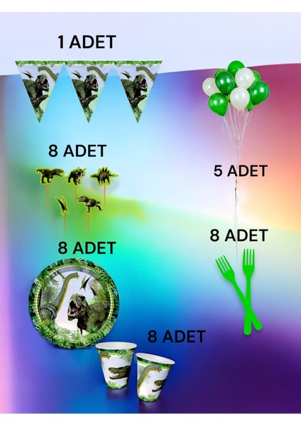 8 Kişilik Dinazor Temalı M Paket - Doğum Günü Parti ve Eğlenceli Etkinlikler