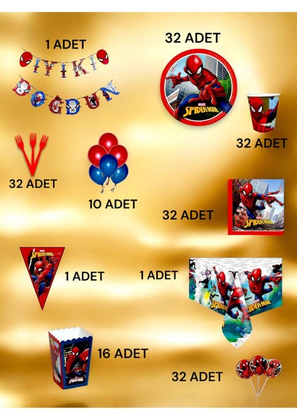32 Kişilik Spiderman Temalı Ultra Lüx Set - Doğum Günü Parti ve Eğlenceli Etkinlikler fiyatları