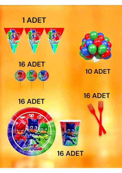 16 Kişilik Pijamask Temalı M Paket - Doğum Günü Parti ve Eğlenceli Etkinlikler