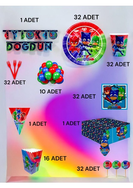 32 Kişilik Pijamask Temalı Ultra Lüx Set - Doğum Günü Parti ve Eğlenceli Etkinlikler