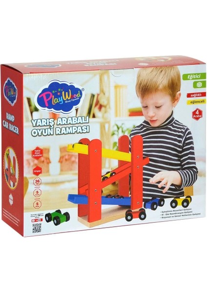 -382 Playwood Ahşap Yarış Arabalı Oyun Rampası-ıl