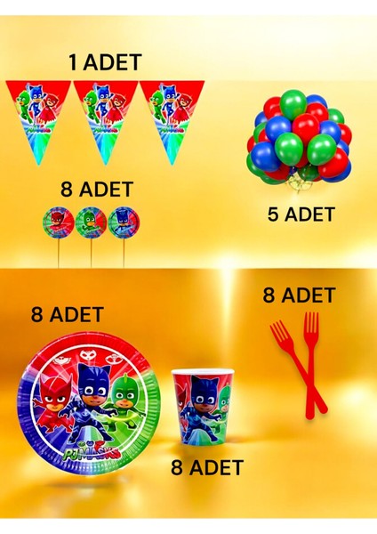 8 Kişilik Pijamask Temalı M Paket - Doğum Günü Parti ve Eğlenceli Etkinlikler fiyatları