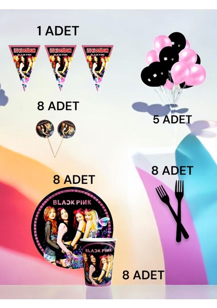 8 Kişilik Blackpink Temalı M Paket - Doğum Günü Parti ve Eğlenceli Etkinlikler