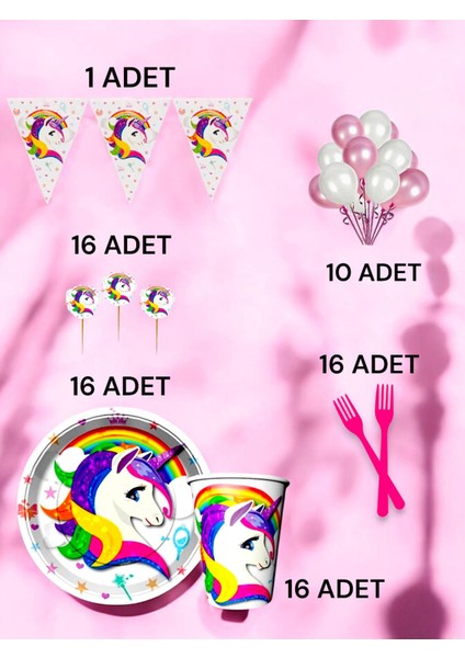 16 Kişilik Unicorn Temalı M Paket - Doğum Günü Parti ve Eğlenceli Etkinlikler fiyatları