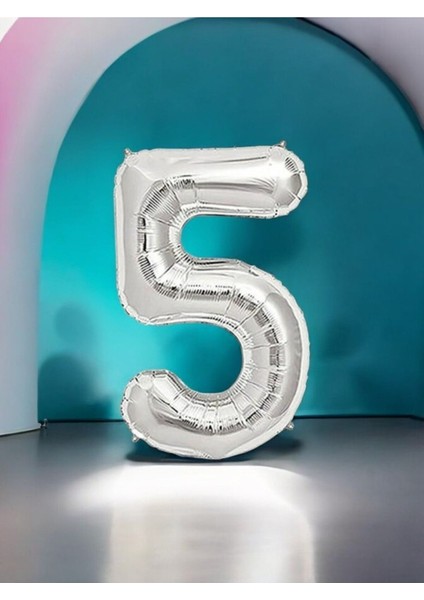Gümüş Renk 5 Rakamlı Folyo Balon (16 Inç / 40 Cm) - Doğum Günü Parti ve Eğlenceli Etkinlikler Için