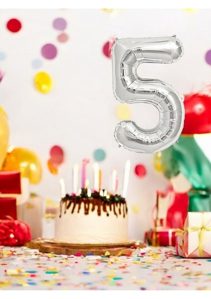 Gümüş Renk 5 Rakamlı Folyo Balon (16 Inç / 40 Cm) - Doğum Günü Parti ve Eğlenceli Etkinlikler Için fiyatları