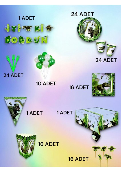 24 Kişilik Dinazor Temalı Ultra Lüx Set - Doğum Günü Parti ve Eğlenceli Etkinlikler