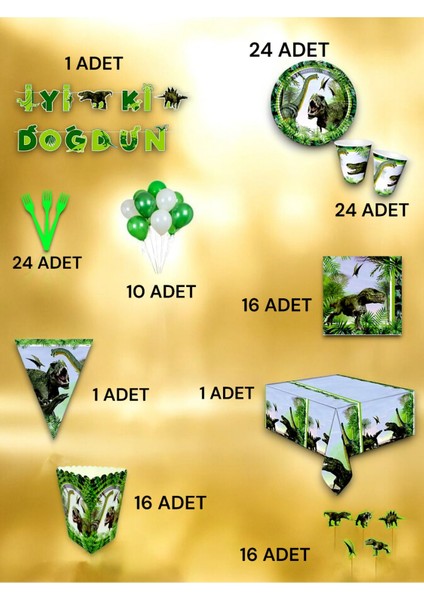 24 Kişilik Dinazor Temalı Ultra Lüx Set - Doğum Günü Parti ve Eğlenceli Etkinlikler fiyatları