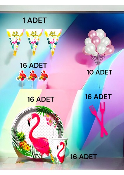 16 Kişilik Flamingo Temalı M Paket - Doğum Günü Parti ve Eğlenceli Etkinlikler