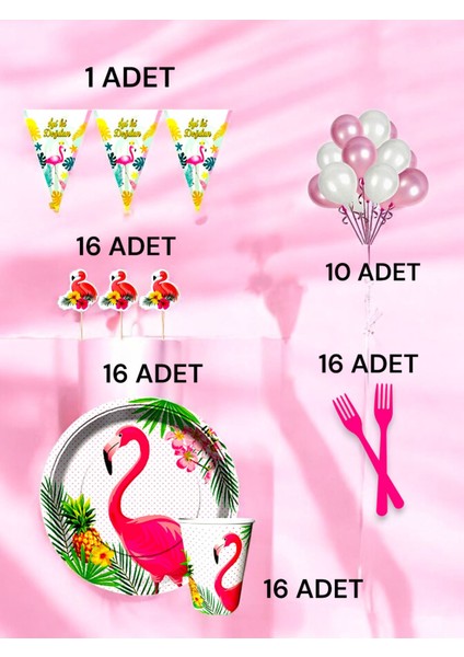 16 Kişilik Flamingo Temalı M Paket - Doğum Günü Parti ve Eğlenceli Etkinlikler fiyatları