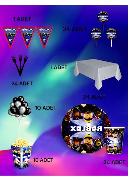 24 Kişilik Roblox Temalı Lüx Set - Doğum Günü Parti ve Eğlenceli Etkinlikler