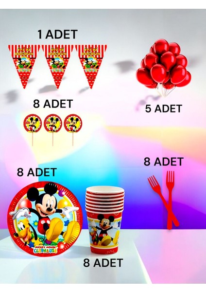 8 Kişilik Mickey Mouse Temalı M Paket - Doğum Günü Parti ve Eğlenceli Etkinlikler