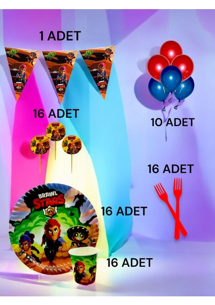 16 Kişilik Brawlstars Temalı M Paket - Doğum Günü Parti ve Eğlenceli Etkinlikler