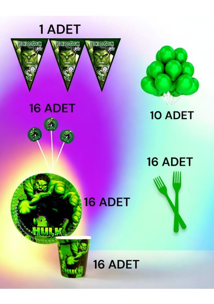 16 Kişilik Hulk Temalı M Paket - Doğum Günü Parti ve Eğlenceli Etkinlikler