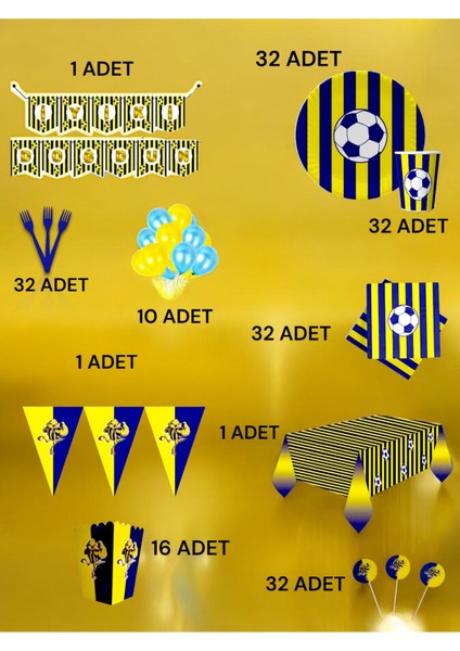 32 Kişilik Lacivert Sarı Temalı Ultra Lüx Set - Doğum Günü Parti ve Eğlenceli Etkinlikler