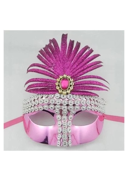 Fuşya Simli Yılbaşı Parti Maskesi