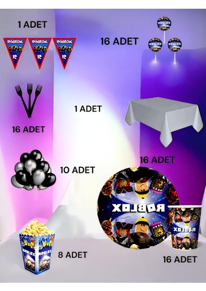16 Kişilik Roblox Temalı Lüx Set - Doğum Günü Parti ve Eğlenceli Etkinlikler