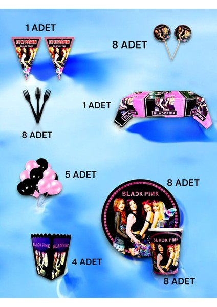 8 Kişilik Black Pink Temalı Lüx Set - Doğum Günü Parti ve Eğlenceli Etkinlikler fiyatları