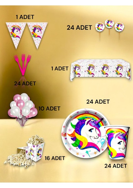 24 Kişilik Unicorn Temalı Lüx Set - Doğum Günü Parti ve Eğlenceli Etkinlikler fiyatları