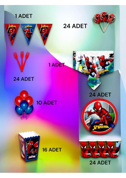 24 Kişilik Spiderman Temalı Lüx Set - Doğum Günü Parti ve Eğlenceli Etkinlikler
