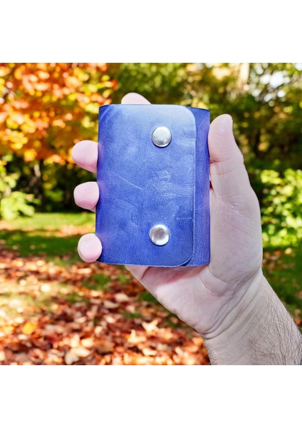 Cy Leather Lyon Mavi Hakiki Deri Erkek Kadın El Yapımı Kompakt Unisex Cüzdan fiyatları