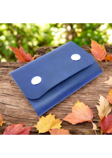 Cy Leather Lyon Mavi Hakiki Deri Erkek Kadın El Yapımı Kompakt Unisex Cüzdan