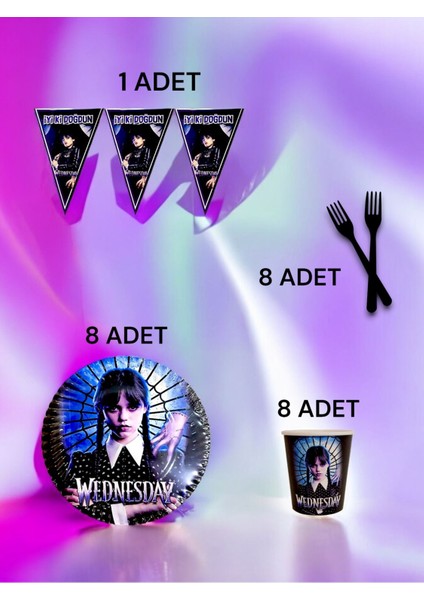 8 Kişilik Wednasday Temalı S Paket - Doğum Günü Parti ve Eğlenceli Etkinlikler