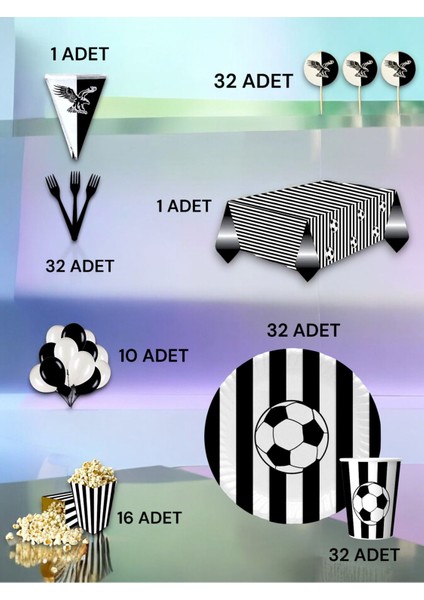 32 Kişilik Siyah Beyaz Taraftar Lüx Set - Doğum Günü Parti ve Eğlenceli Etkinlikler fiyatları