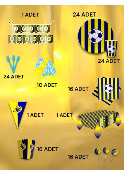 24 Kişilik Sarı Lacivert Taraftar Ultra Lüx Set - Doğum Günü Parti ve Eğlenceli Etkinlikler