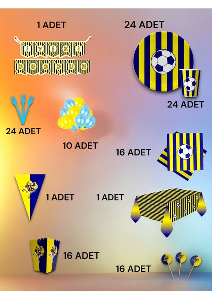 24 Kişilik Sarı Lacivert Taraftar Ultra Lüx Set - Doğum Günü Parti ve Eğlenceli Etkinlikler fiyatları