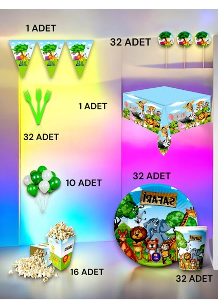 32 Kişilik Safari Temalı Lüx Set - Doğum Günü Parti ve Eğlenceli Etkinlikler