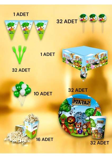 32 Kişilik Safari Temalı Lüx Set - Doğum Günü Parti ve Eğlenceli Etkinlikler fiyatları