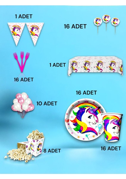 16 Kişilik Unicorn Temalı Lüx Set - Doğum Günü Parti ve Eğlenceli Etkinlikler fiyatları