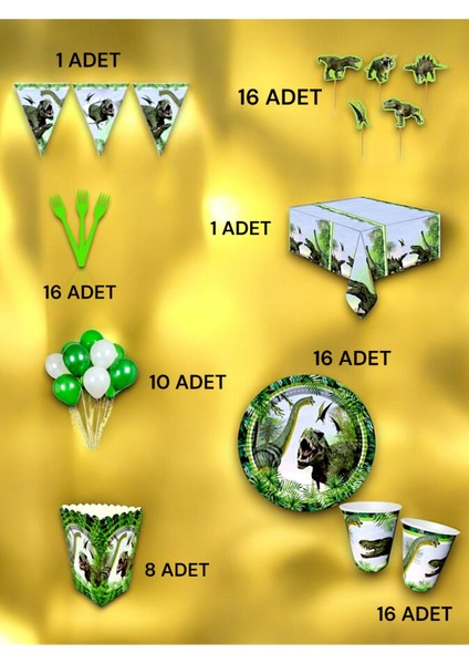 16 Kişilik Jurassic Temalı Lüx Set - Doğum Günü Parti ve Eğlenceli Etkinlikler fiyatları