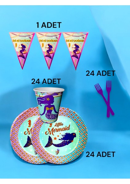 24 Kişilik Deniz Kızı Temalı S Paket - Doğum Günü Parti ve Eğlenceli Etkinlikler
