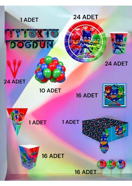 24 Kişilik Pijamask Temalı Ultra Lüx Set - Doğum Günü Parti ve Eğlenceli Etkinlikler