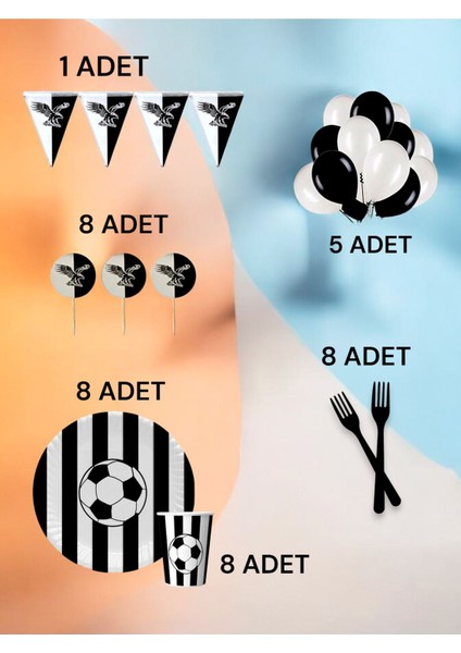 8 Kişilik Siyah Beyaz Taraftar M Paket - Doğum Günü Parti ve Eğlenceli Etkinlikler
