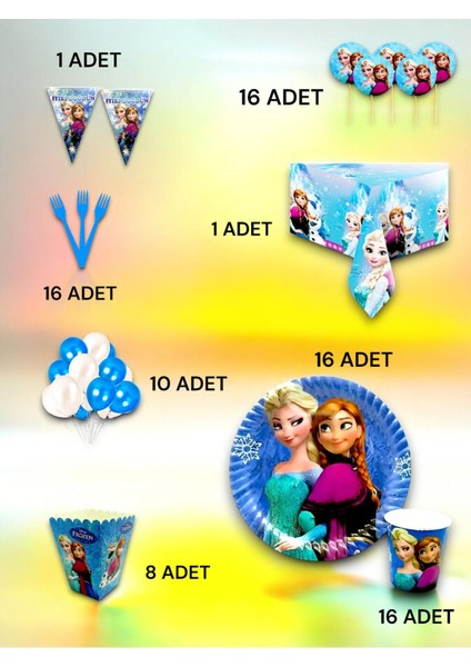 16 Kişilik Frozen Temalı Lüx Set - Doğum Günü Parti ve Eğlenceli Etkinlikler