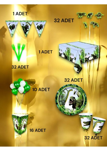 32 Kişilik Dinazor Temalı Lüx Set - Doğum Günü Parti ve Eğlenceli Etkinlikler fiyatları