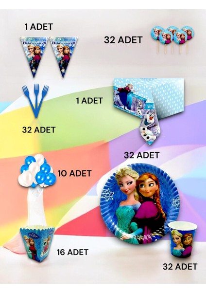 32 Kişilik Frozen Temalı Lüx Set - Doğum Günü Parti ve Eğlenceli Etkinlikler