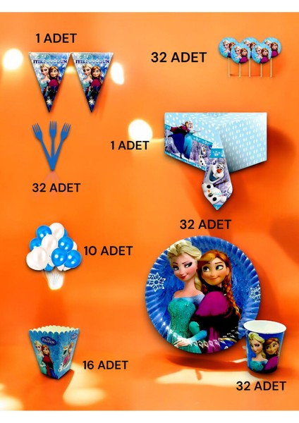 32 Kişilik Frozen Temalı Lüx Set - Doğum Günü Parti ve Eğlenceli Etkinlikler fiyatları
