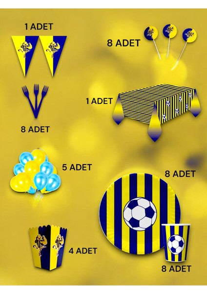 8 Kişilik Sarı Lacivert Taraftar Lüx Set - Doğum Günü Parti ve Eğlenceli Etkinlikler