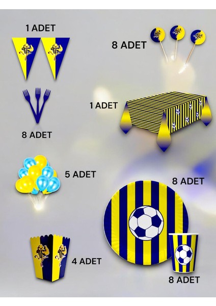 8 Kişilik Sarı Lacivert Taraftar Lüx Set - Doğum Günü Parti ve Eğlenceli Etkinlikler fiyatları
