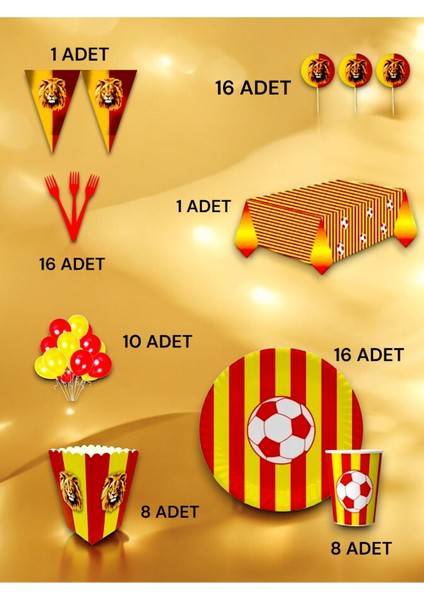 16 Kişilik Sarı Kırmızı Taraftar Lüx Set - Doğum Günü Parti ve Eğlenceli Etkinlikler