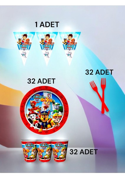 Paw Patrol Temalı Parti Seti 32 Kişilik Renkli Tasarım Doğum Günü Eğlencesi